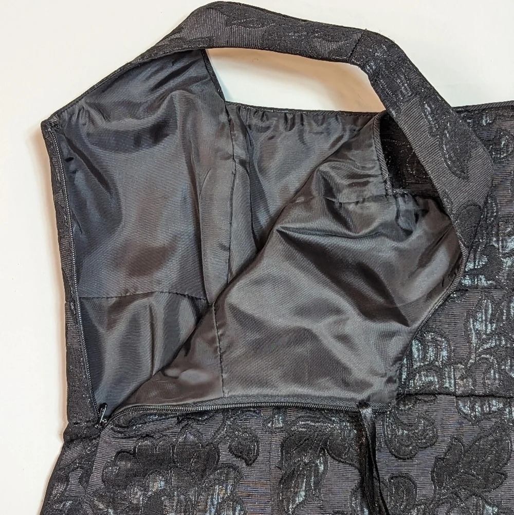 Vintage Black Floral Jacquard Square-Neck Dress - Picture 5 of 9